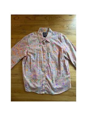 Chaps Classic shirt paisley pink orange collar cuffs on sleeves 1X